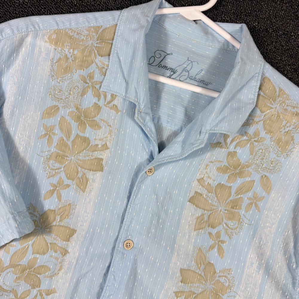 Tommy Bahama Mens XL Blue‎ Floral Paisley Tencel Cotton Short Sleeve Camp Shirt
